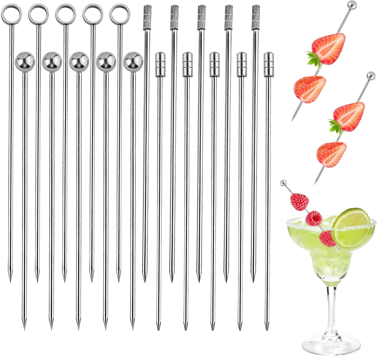 20 stuks spiesen Fingerfood, cocktailspiesen, cocktaildecoratie, fingerfood spiesen, 11 cm, roestvrij staal 304, decoratie, voor spiesen met fruit, eten, cocktails, feesten, verjaardagen