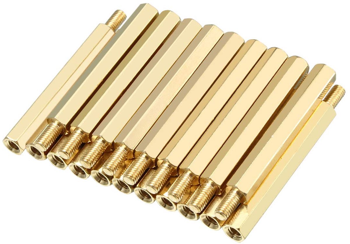 Sourcing map 20 stuks M3 35 + 6 mm mannelijk vrouwelijk afstandhouder messing afstandshuls PCB DE