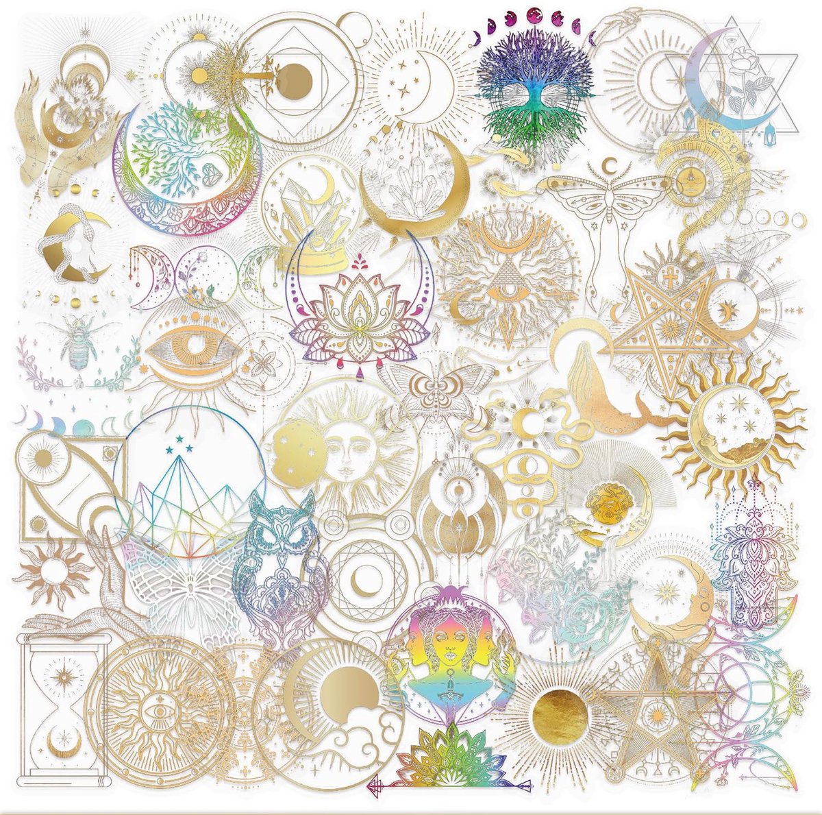 100 stuks fantasie hemelstickers, Aesthetic Scrapbooking Sticker Set, Transparante PET Maandsticker, Vintage Aesthetic Kosmische Stickers voor Journal Scrapbook waterdicht