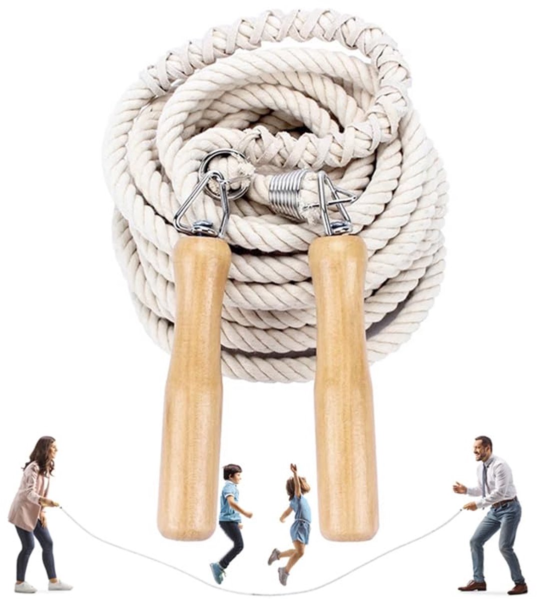 Groepen touw overslaan, multiplayer touw overslaan beste team lange springtouw met houten handvat voor school sport en outdoor activiteit 5meter -7meter -10meter