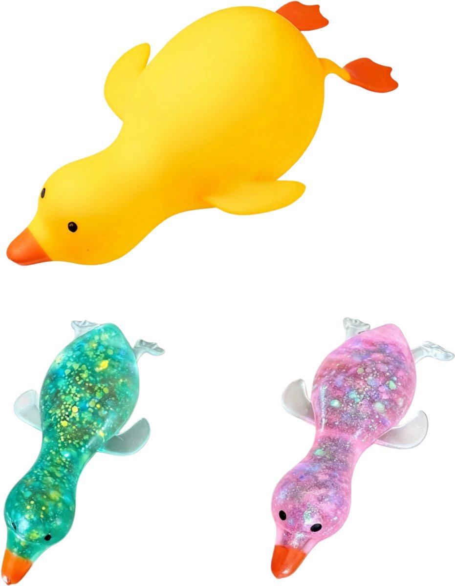 Casalora 3 Set Squishy Antistress Eend Fidget Speelgoed Schattige Gans Dieren Vent Speelgoed ( 1 grote en 2 kleine stuks.voor Kinderen Volwassenen Decompressie Stretch Speelgoed Vrienden Beste Cadeau