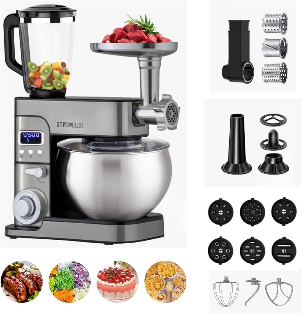 Keukenmachine - Mixer Multicooker - Zelf Gerechten Maken - Krachtige 2500 Watt Motor - 85 Liter Kom - Zilver