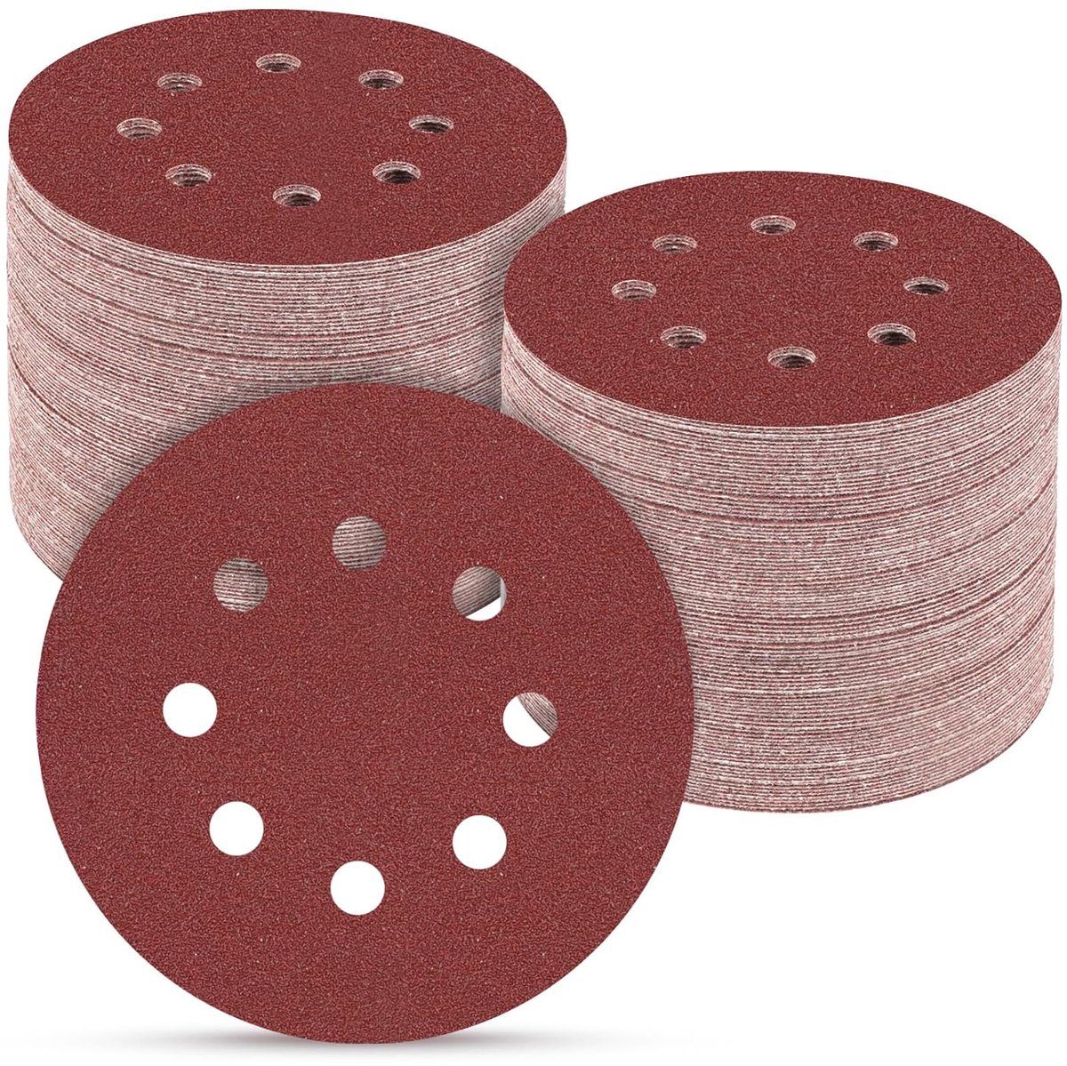 longziming -100 Stuks Schuurschijven 125mm – Schuurpapier Set met 8 Gaten – Korrel 60/80/100/120/240 – Aluminiumoxide Schijven voor Excentrische Schuurmachine – Voor Hout, Metaal, Kunststof en Polijsten