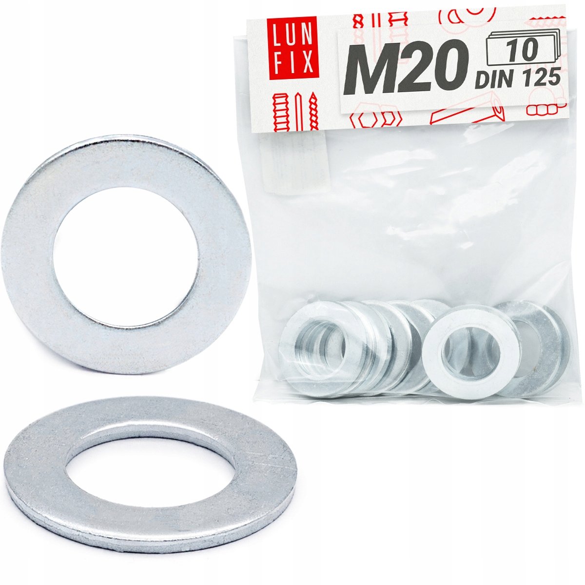 LUN FIX - Platte sluitring M20 verzinkt DIN 125 - 10 stuks