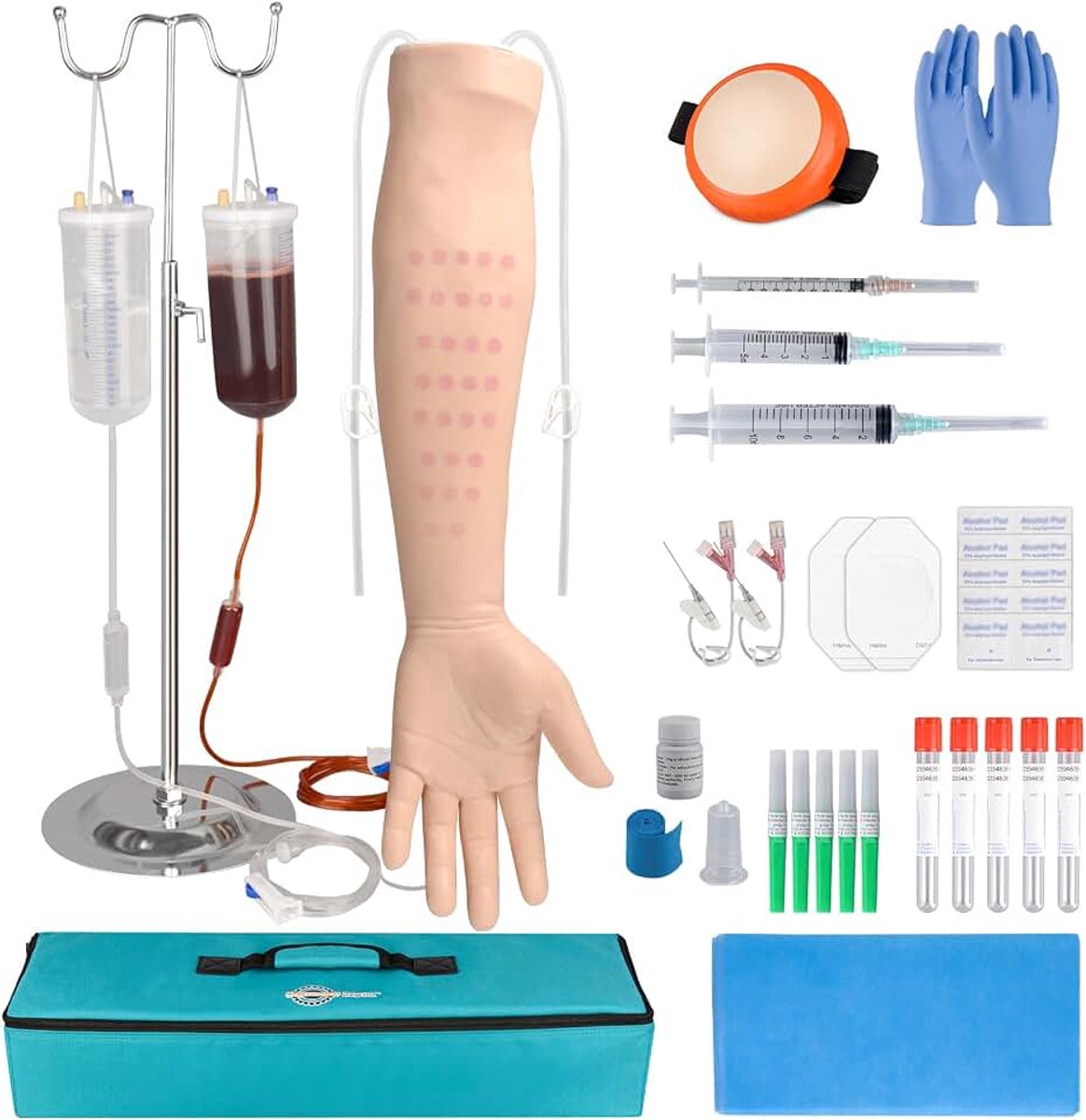Oefenarm Set met 30 Injectieplaatsen voor Verpleegkunde Studenten, Aderlaten Oefen Set Latexvrij met Draagbare Tas (Alleen voor Gebruik in Het Onderwijs)