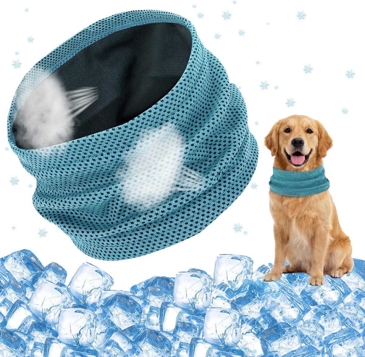 Koelende bandana voor honden - koelende halsband voor huisdieren - maat 55 cm - azuurblauw/lichtblauw - polyester - herbruikbaar voor de zomer
