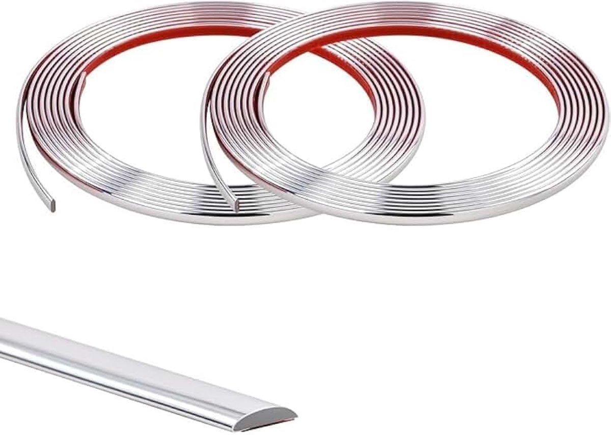 4 m x 2 rollen decoratieve sierlijst, zelfklevend, behangrand, tegels, spiegel, muur, plafond, kast, afwerkingsstaaf, pvc, afdichtingsstrips, wanddecoratie, 10 mm, zilver