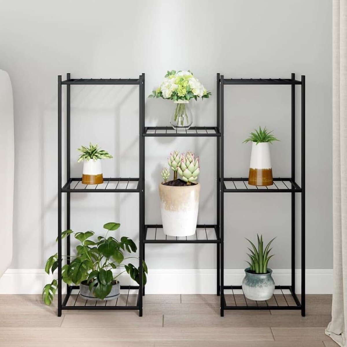 Plantenrek ijzer 83 x 25 x 80 cm, stabiele bloemenstandaard voor potplanten, zwarte plantenstandaard als opbergrek en tentoonstellingsrek