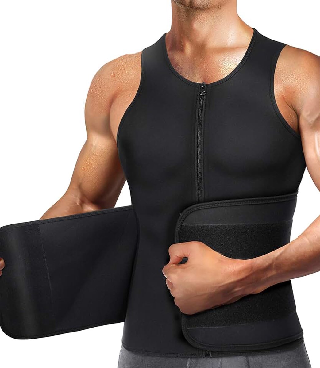 Zweetvest voor heren, sauna, neopreen, voor gewichtsverlies, zweetriem, sporttop (zwart, L)