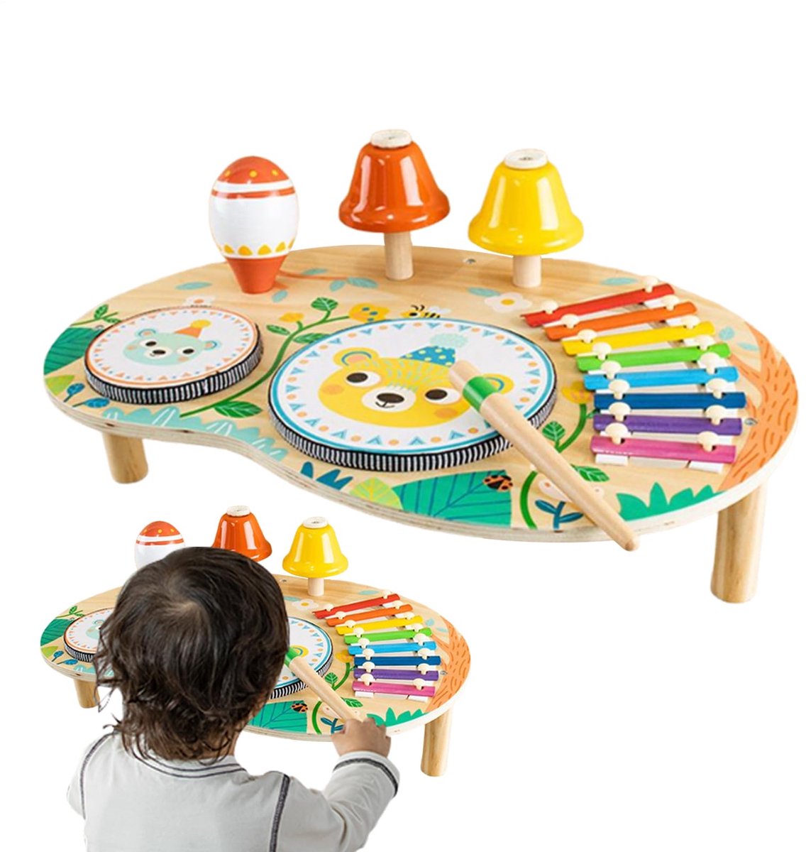 Multifunctioneel Drumstel Voor Jonge Kinderen Met Tamboerijn En Belletjes; Een Muzikaal En Educatief Speelgoed Voor Kinderen Vanaf 2 Jaar En Baby'S.