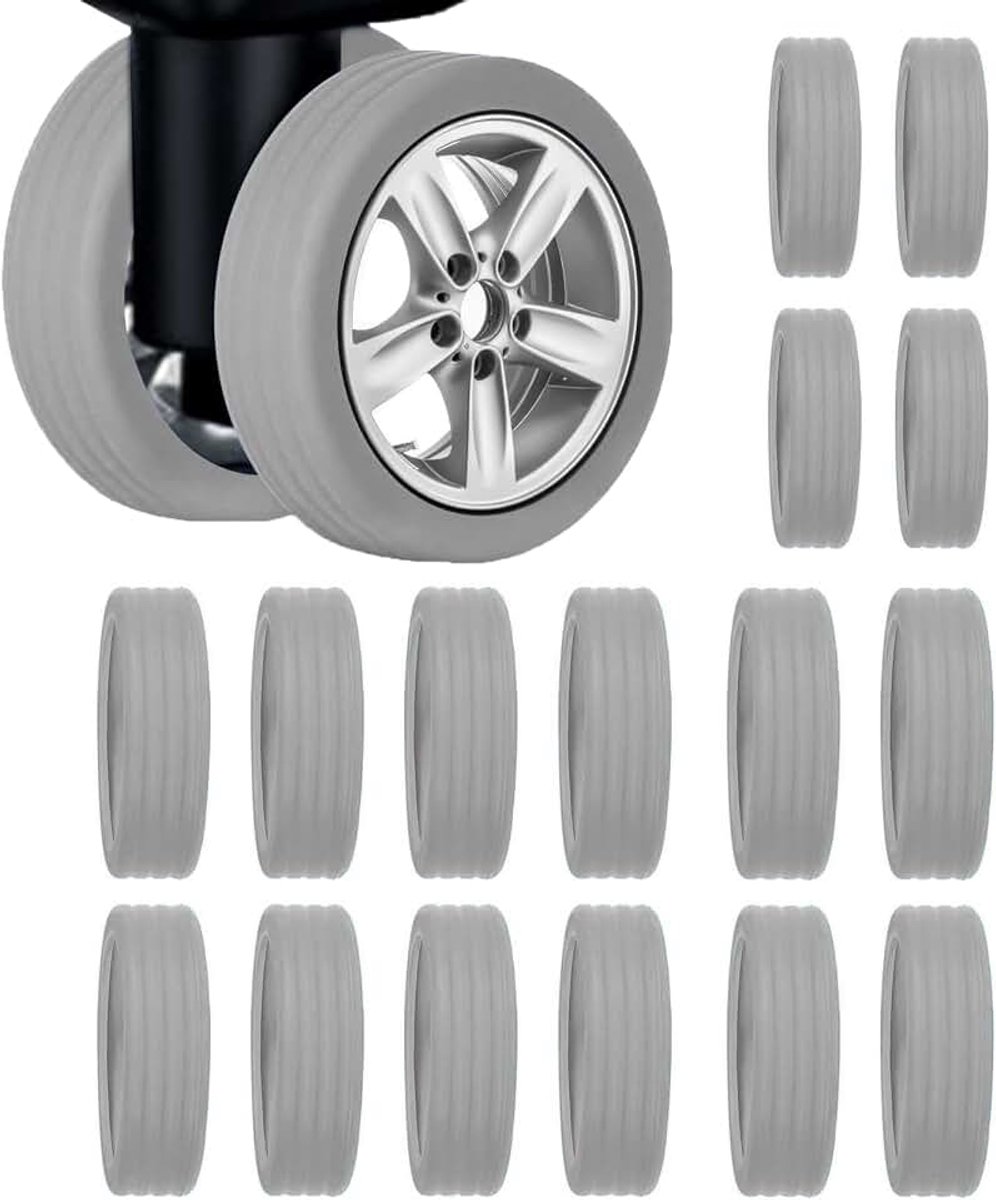 16 Stuks Wielbeschermers, Grijs, Siliconen, Spinner Wielen, Lage Geluidskwaliteit, Wielverdediging, Eenvoudige Montage, Antislip, Multifunctioneel