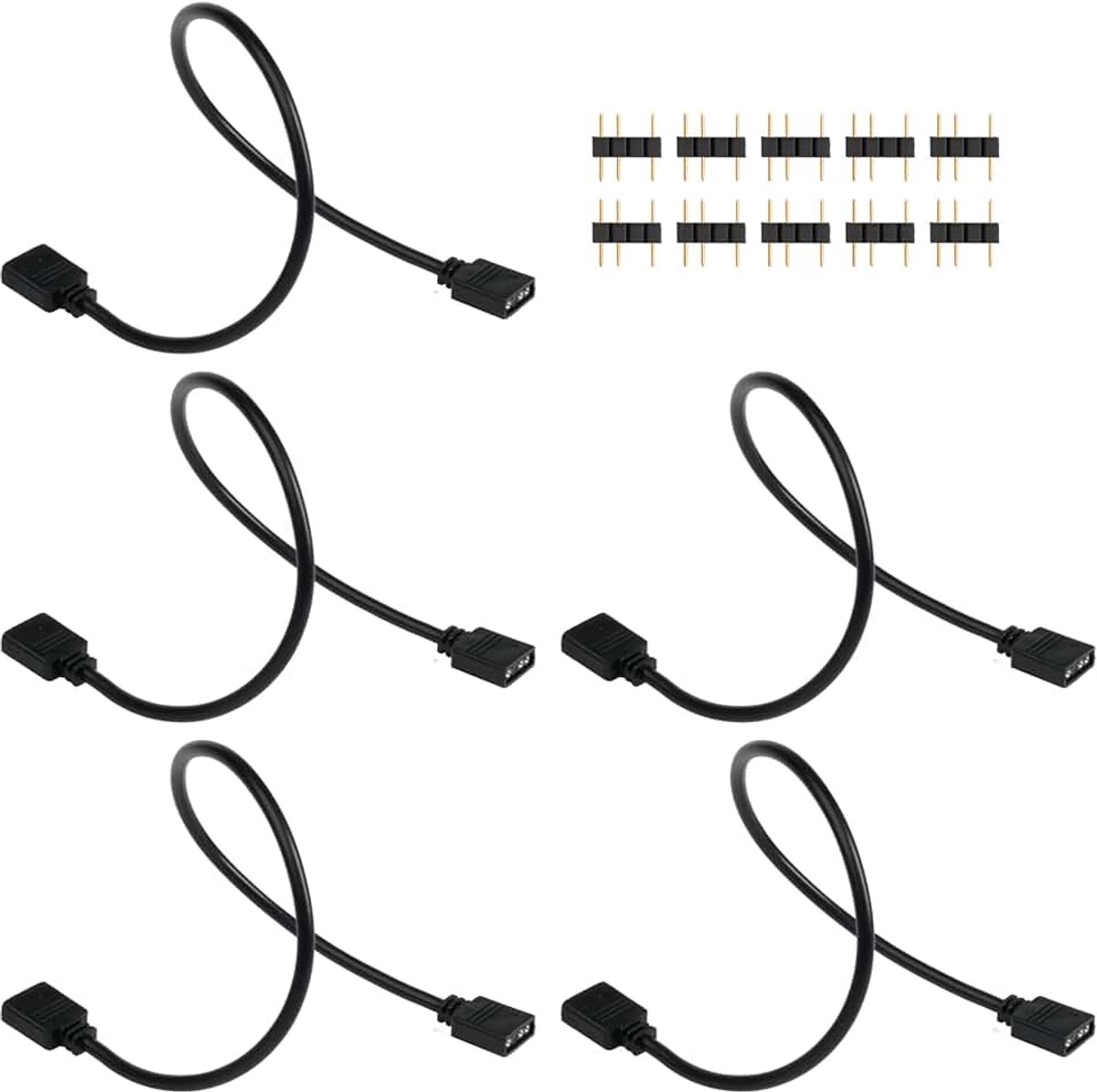 5 stuks ARGB-verlengkabel, 3-polige naar SM-3-polige stekkeradapter met adapterpen, 5 V, adresseerbare RGB-verlengkabel voor pc-ventilatoren en ledstrips, moederbord-synchronisatie