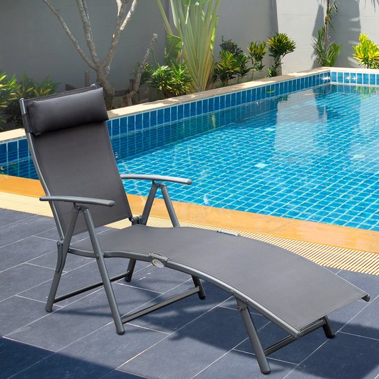 Buitenligstoel 137×63,5×100,5 cm grijs metalen frame relaxstoel tuinstoel stoel voor middagrust opvouwbaar ontwerp stabiel duurzaam eenvoudig te reinigen voor tuin balkon camping strand zwembad — afbeelding 5