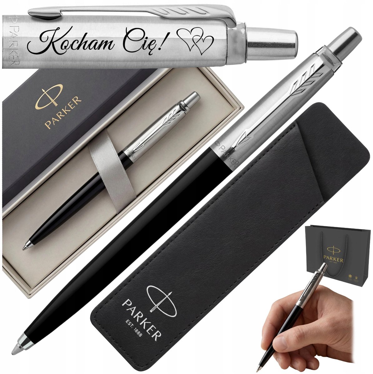 Parker Jotter Zwart Gelakt pennenset met gravure en etui
