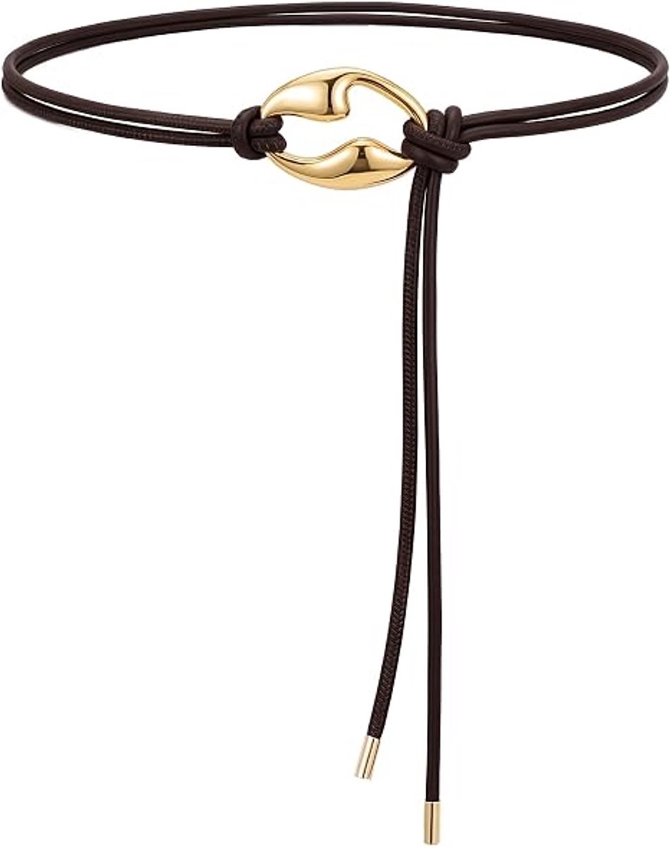 KZQ Dunne PU-Lederen Damesriem Met Dubbele Touwsluiting En Verstelbare Gesp – Camelkleur – 120 Cm