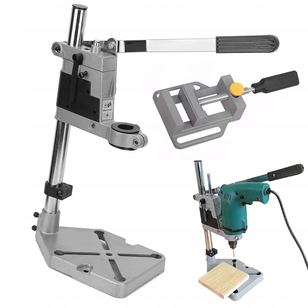 Boorstandaard voor Boormachine - 2-in-1 Kolomboor - Boorstatief - Kolomboormachine - 60 mm Diepte - Verticaal Boren - Aluminium - 38-43 mm - Voor Houtbewerking & Precisie Boringen & DIY