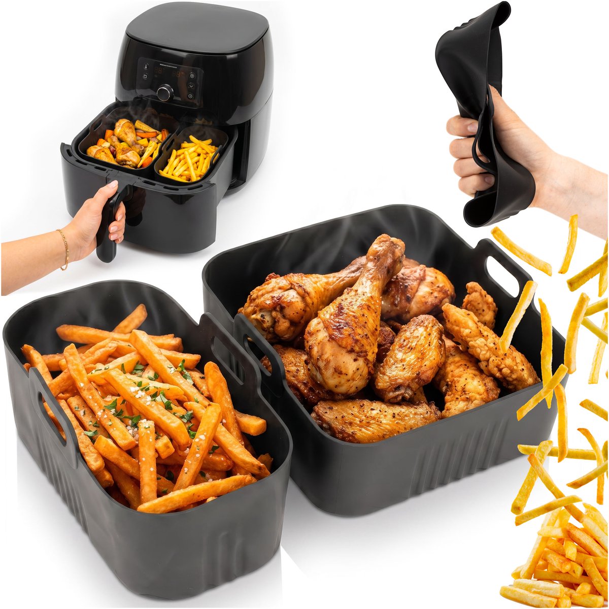 Springos Siliconenvorm Geschikt voor Airfryer - 1,5/3 L - Set van 2 - 220 °C - Siliconen