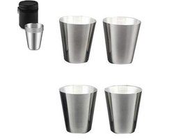 4-Stuks Rvs Shotglas - Reisetas Shotglas - Beker Set - Campingglas - Compact Opvouwbaar Ontwerp - 70 Ml - Roestvrij Staal - 8.4×6.2×6.2 cm - Geschikt voor Kamperen, Wandelen, Picknicken, Reizen, Tuinfeesten en Bijeenkomsten - Zilver