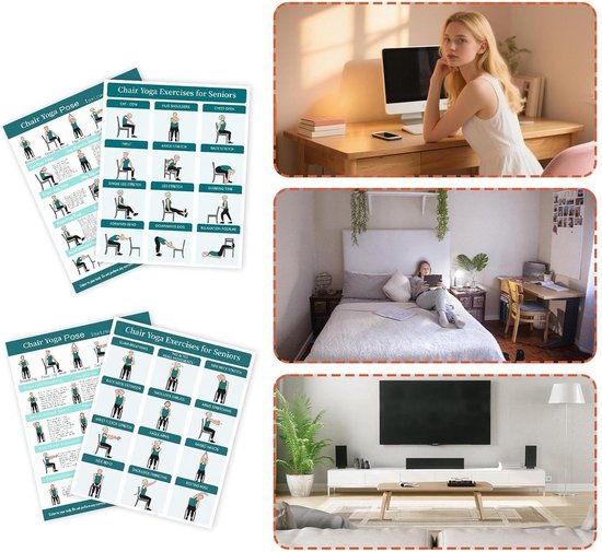 Yoga Stoel Grafiek - Workout Poster Set - Thuis Fitness - Geïllustreerde Oefeningen - 4 stuks - Groen — afbeelding 4