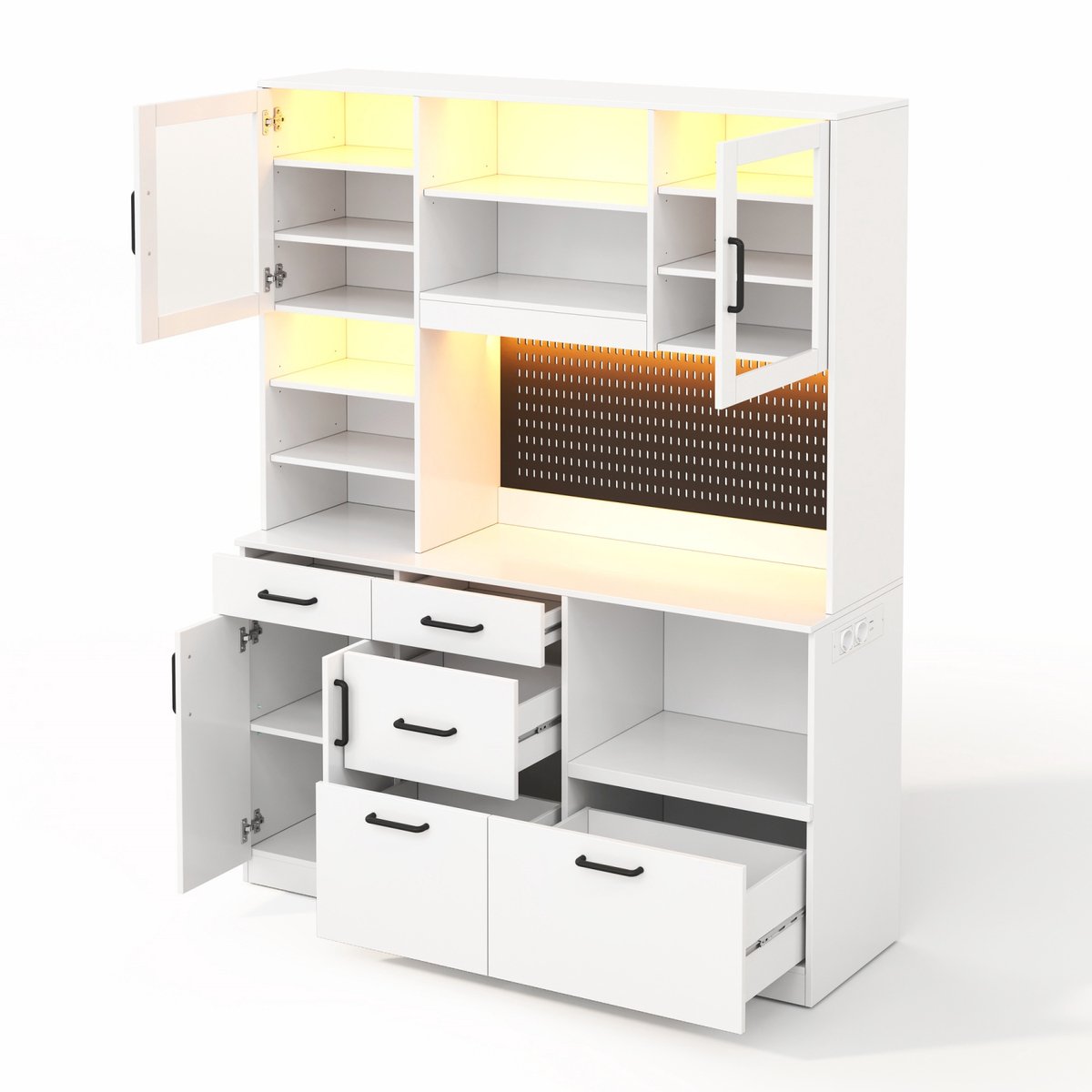 Sideboard met LED-Verlichting en Steckdose - Modern Meubel met Praktische Opbergplaatsen - Wit - 185 x 145 x 40 cm