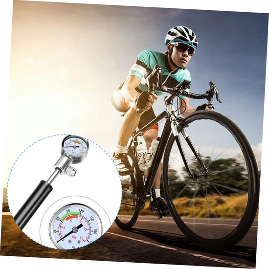 Draagbare Fietspomp - Fietsbandenpomp - Fietsen Onderweg - Met Drukmeter - 210 Gram - Zwart — afbeelding 3