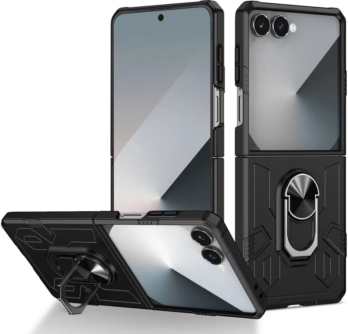 Hoesje Geschikt voor Samsung Galaxy Z Flip8 - Zwart - Casemania Anti-Shock Hybrid Armor Back Cover - Hoes met Kickstand Ring