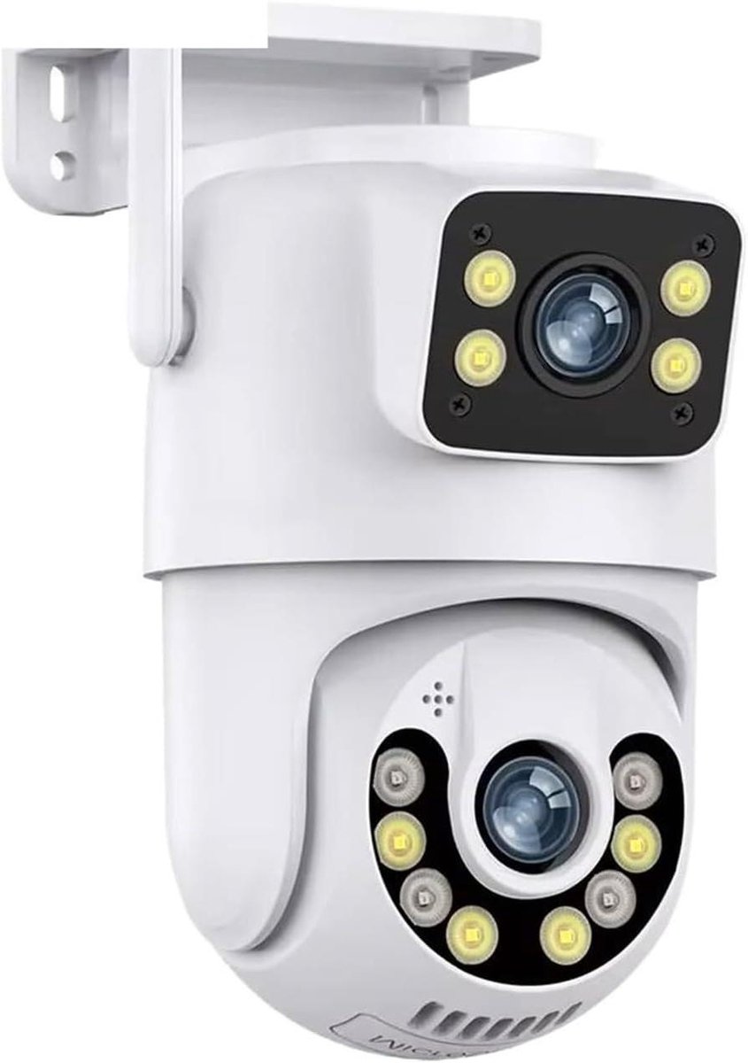Beveiligingscamera Buiten - IP Camera Wifi - Huisbewaking - Dubbele Lens AI Tracking - 8MP 128GB - Wit