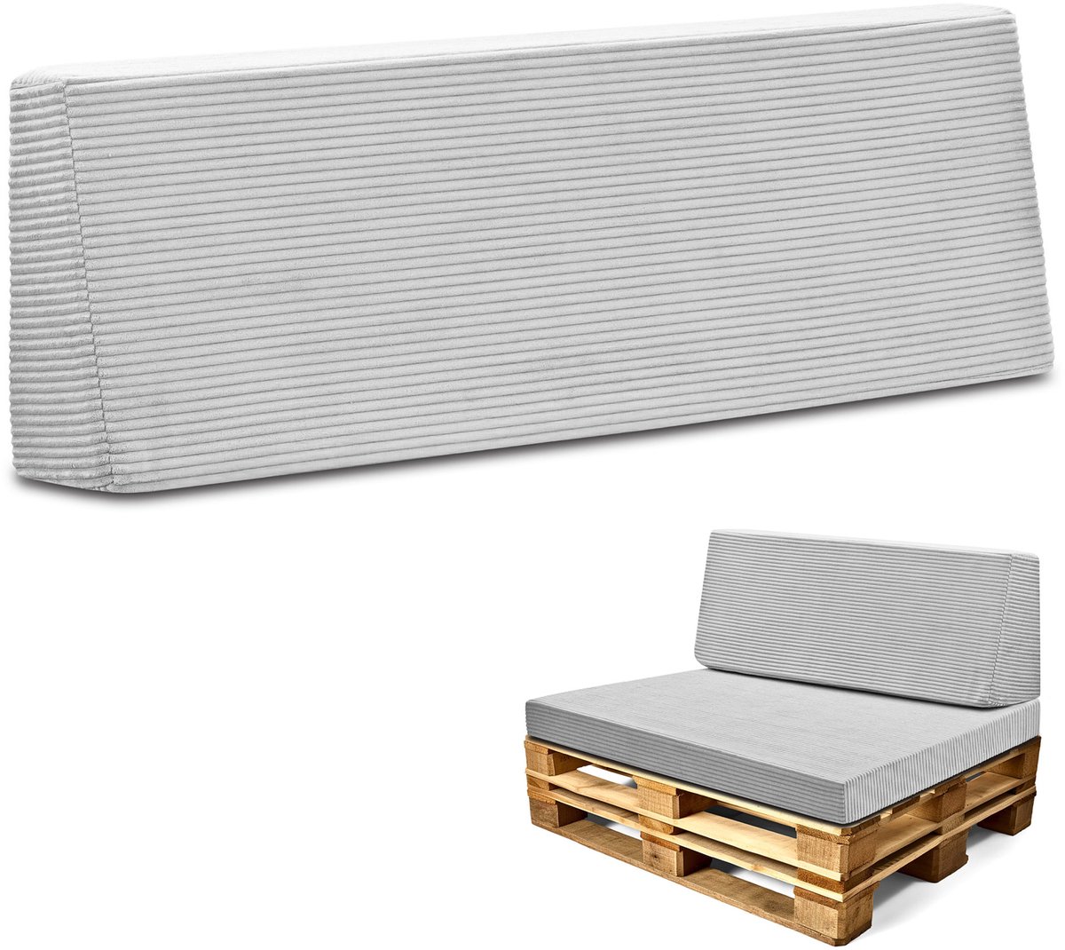 Paletkussens Outdoor Europallet Rugkussen 120x40 cm - Schuimrubber zitkussen voor pallets en palletbank Lincoln Lichtgrijs