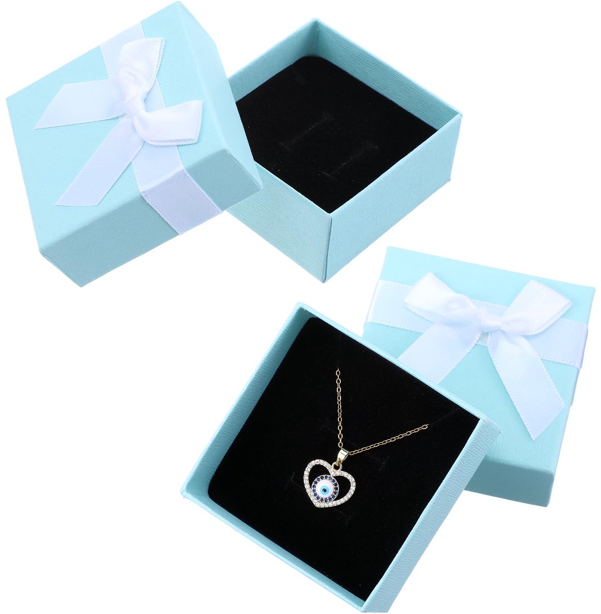 Kleine geschenkdozen 7x7x3,5cm - Lichtgroen met grijze strik - Papieren sieraden doosjes - SnelShoppen