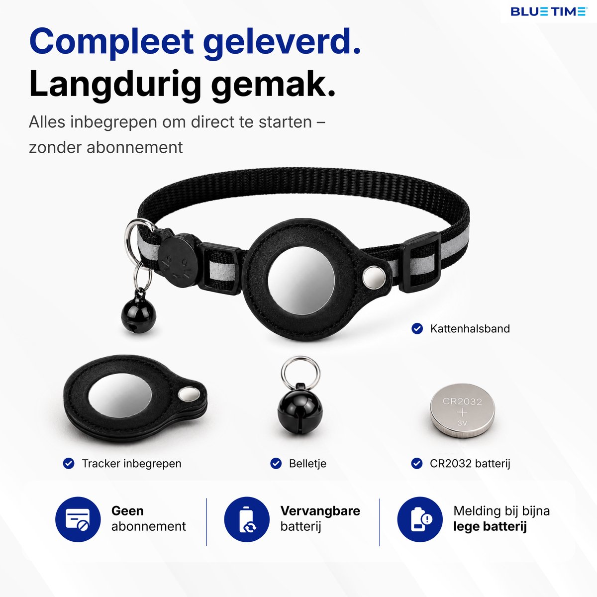 BlueTime® Kattenhalsband - Katten Bandje met Tracker - Halsband Incl. GPS Tag voor Apple Find My - Verstelbaar met Veiligheidssluiting en Belletje - voor Kat & Kitten - Zonder Abonnement - Air Cat Collar - Zwart thumbnail 4