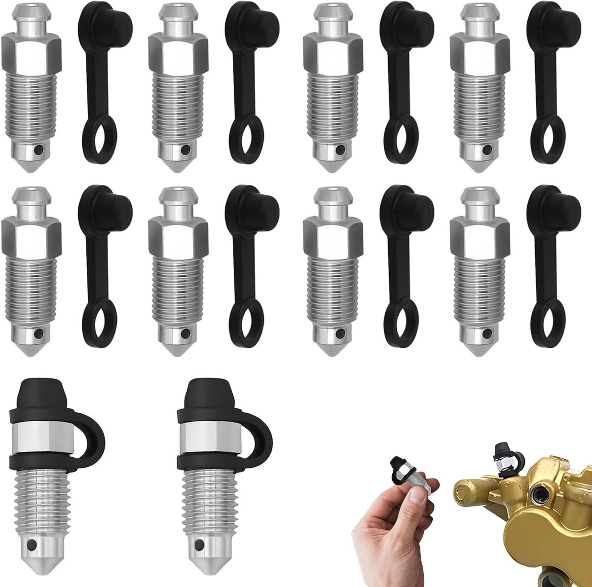 10 Remontluchtingsschroeven M10x1 mm met Stofkappen, Verzinkte Ontluchtingsnippels voor Remklauw Hoofdremcilinder Motor Auto en Remonderhoud