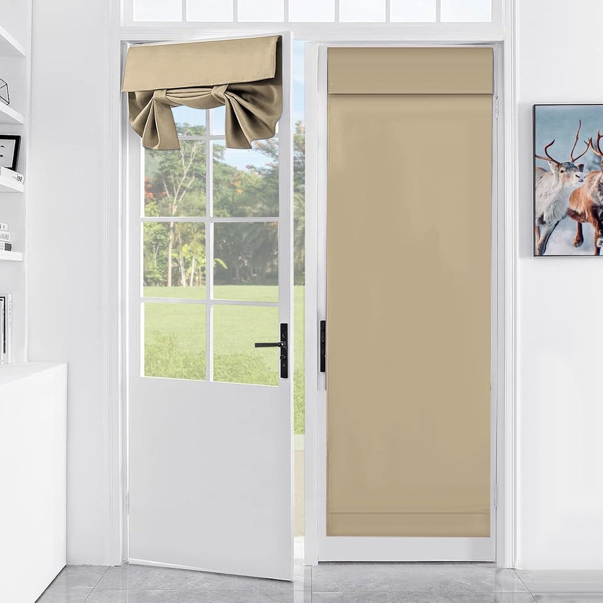 66 x 173 cm, voordeurgordijn, Franse jaloezieën met band, zijlicht voordeur voor keuken, woonkamer, badkamer (beige)