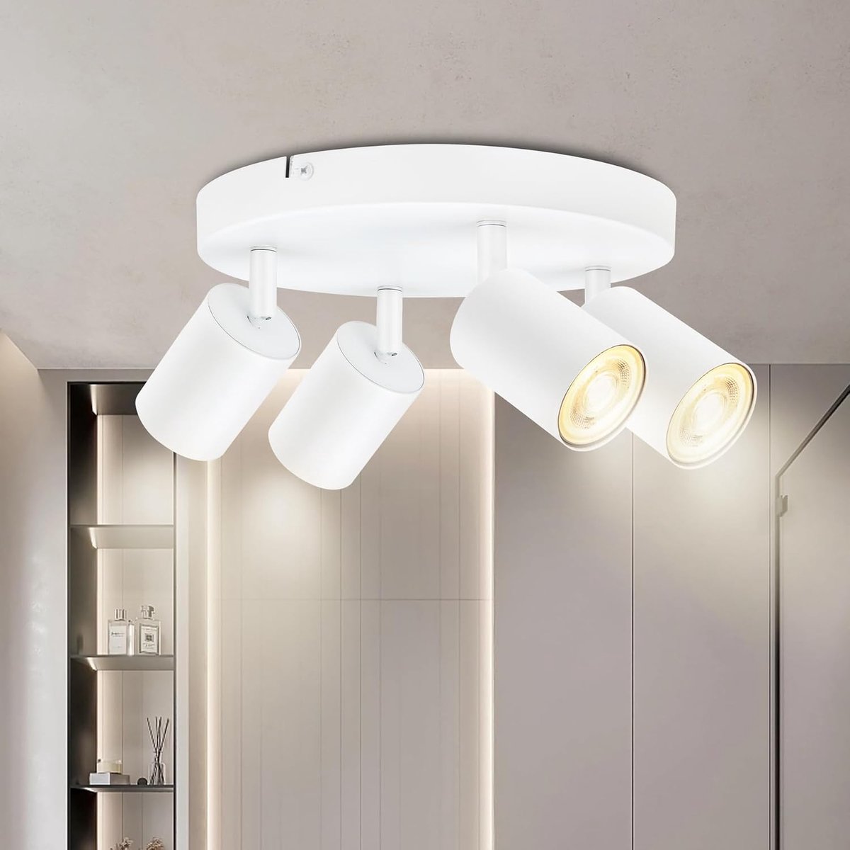 Plafondlamp, led, wit, 4 spots, moderne plafondverlichting, 350 graden draaibaar, GU10, voor keuken, slaapkamer, zonder lampen