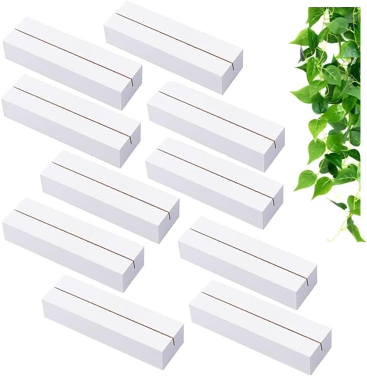 Kaarthouder, 10 stuks, tafelkaarthouders van beukenhout, wit, houten houder, fotohouder voor thuis, winkel, koffiebar, bruiloft en ansichtkaarten, decoratie (10 x 3 x 2 cm)