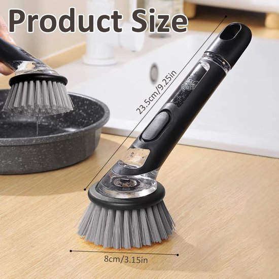 afwasborstel, 3 stuks afwasborstel met afwasmiddeldispenser, multifunctionele vaatborstel, reinigingsborstel, keukenborstel voor pot, pan, gootsteenreiniging — afbeelding 5