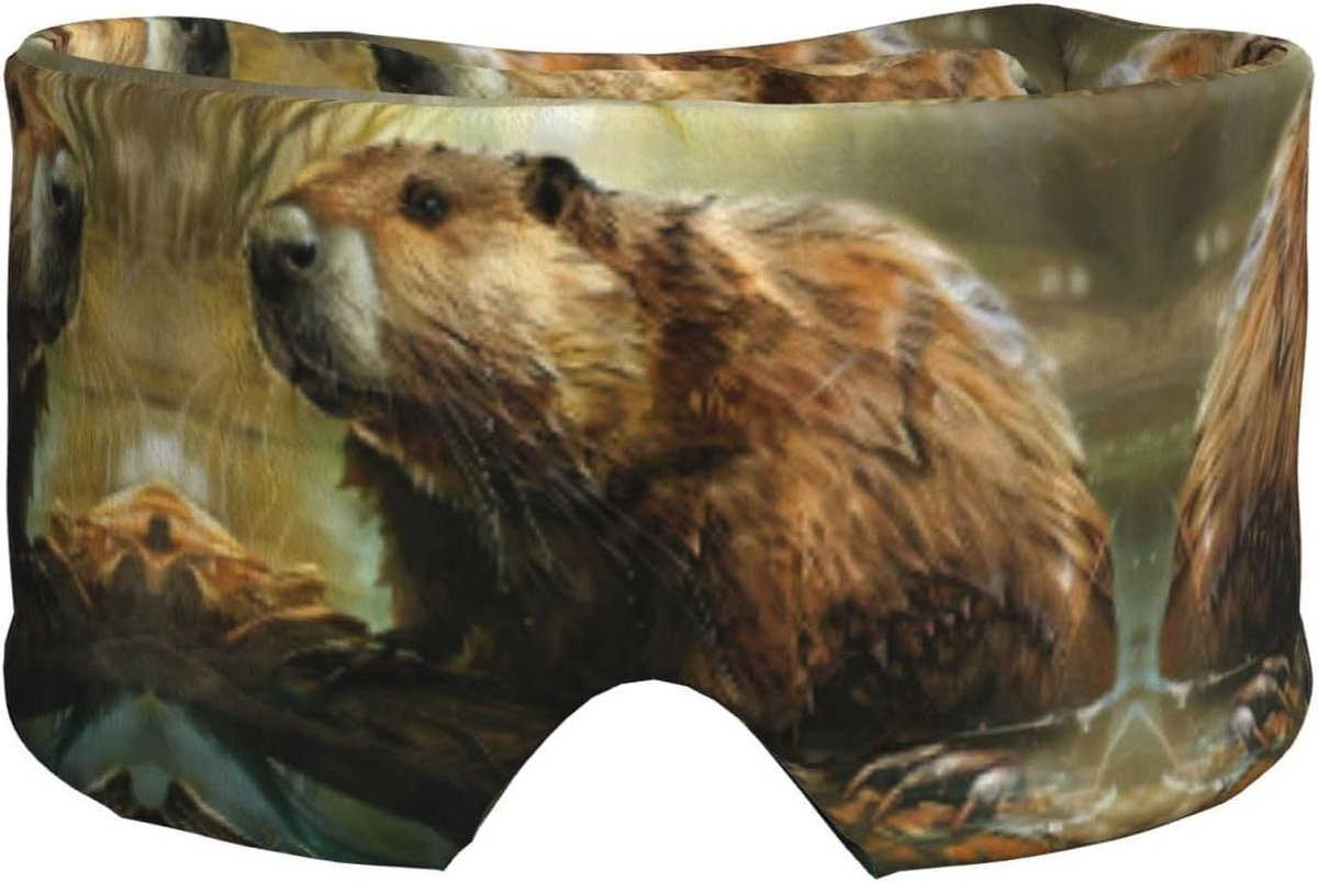 Slaapmasker met Oordopjes - Oogmasker - Reizen en Ontspanning - Verstelbare Riem - 68 x 11 cm - Bever Print