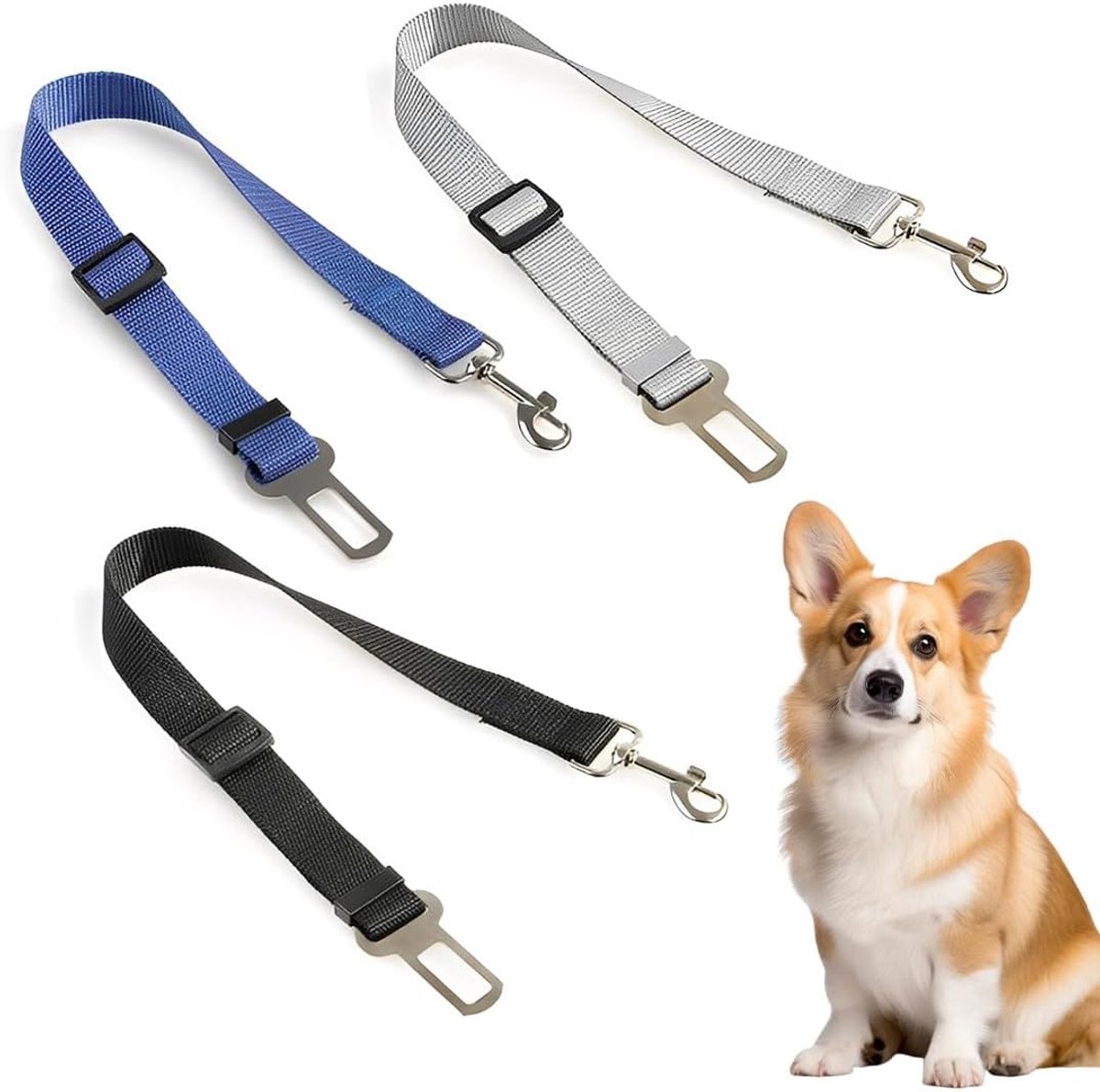 Hondenriem voor de auto, 3 stuks hondenriem auto, hondengesp voor auto's, veiligheidsgordels voor honden, veiligheidsgordels met schokdemping en karabijnhaak, voor katten en puppy's