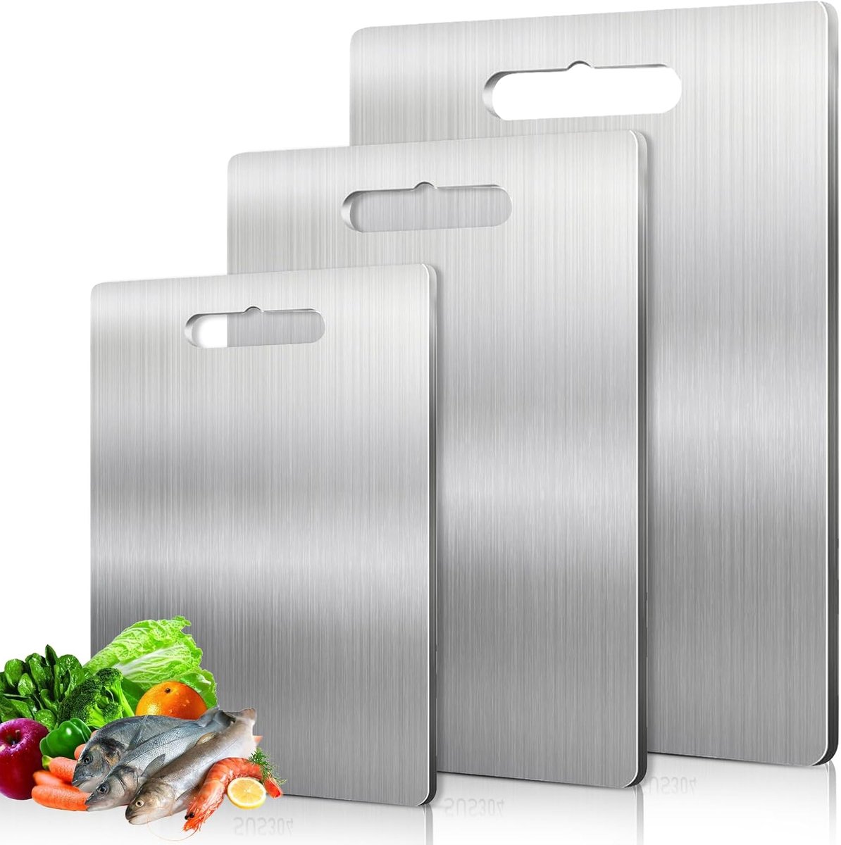 3 stuks titanium snijplank voor de keuken, van roestvrij staal, keukenplank van roestvrij staal, voor vlees, fruit, groenten, babyvoeding, vaatwasmachinebestendig