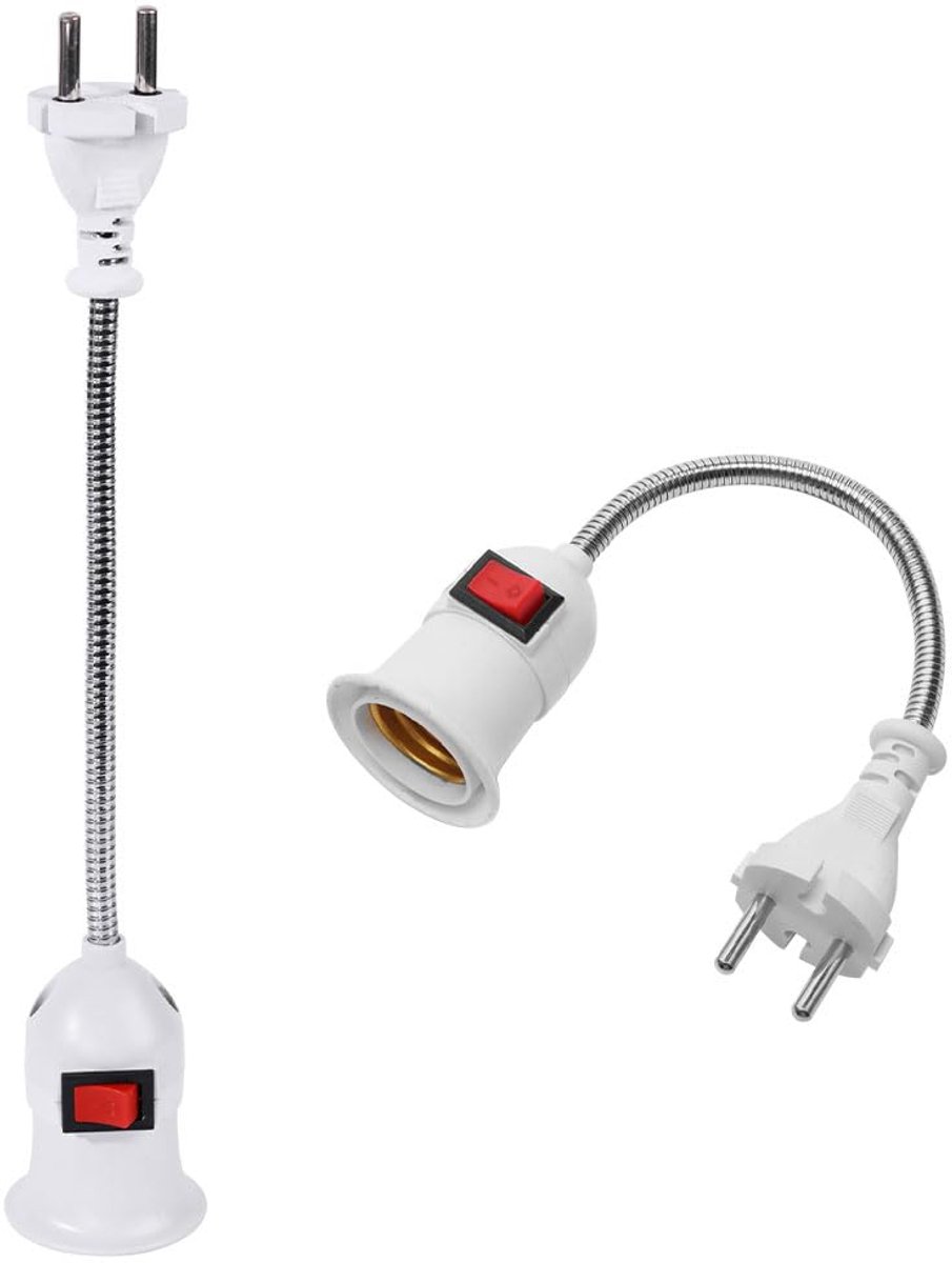 E27-fitting met stekker en schakelaar, 2 stuks, 360° verstelbare zwanenhals, EU-stekker, adapter, stopcontact voor leeslamp, bedlamp, wandlamp, werklicht