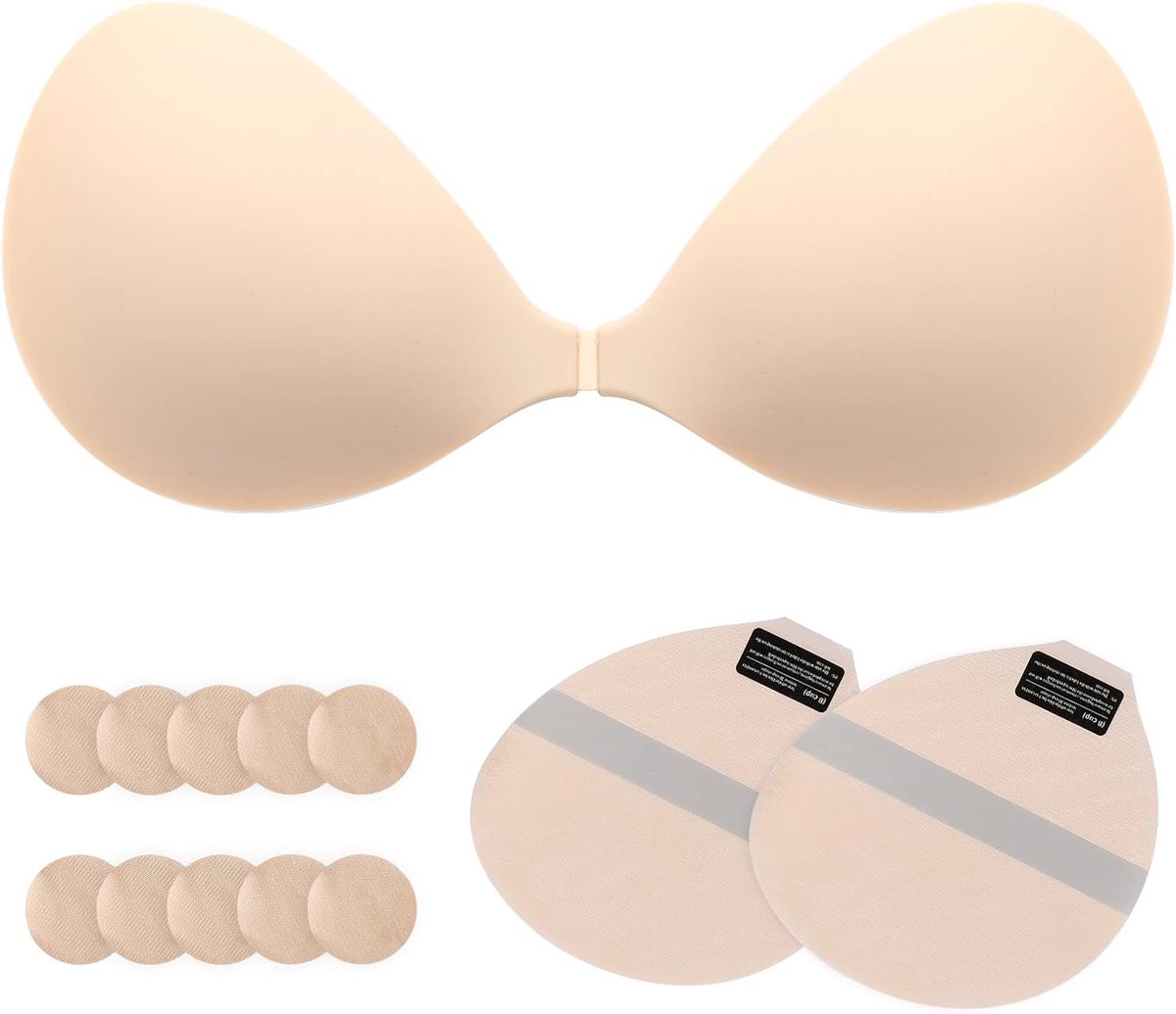 Beha, push-up, rugvrij, strapless beha, set voor grote kleine borsten | Onzichtbare beha van silicone, zonder bandjes, voor jurken met blote rug, avondmode en bruidsmode in praktische set
