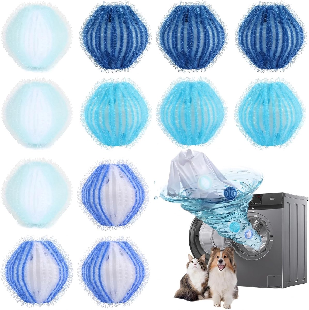 12 stuks haarvangers voor wasmachine, herbruikbaar, 3,5 cm, voor het verwijderen van honden- en kattenharen, pluisvrij filter voor kleding, blauw