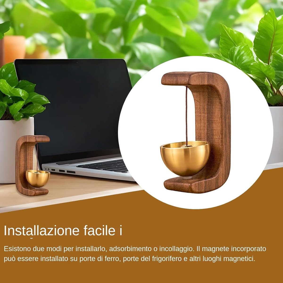 Magnetische Deurbel - Houten Bel - Entree Decoratie - Sterke Beltonen - 4.5x3.5x7 cm - Houtkleur
