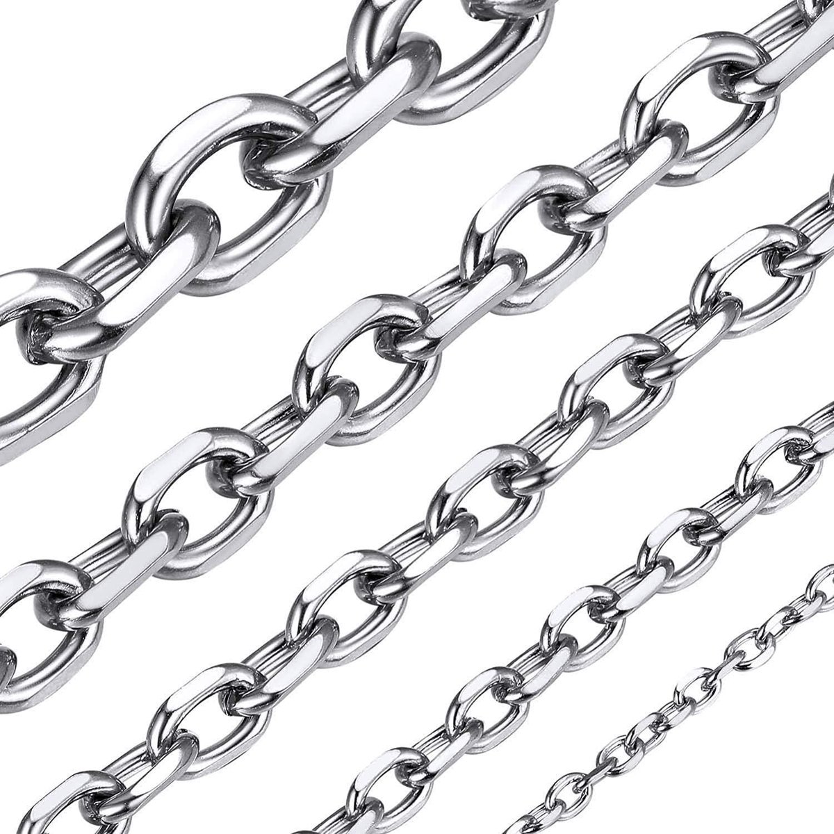 Mannen Vrouwen Ketting Rolo Ketting, 3mm/5mm/7mm/9mm/12mm Breed Roestvrij Staal/Zwart/Vergulde Kabel Link Ketting, 18"-30" Lengte