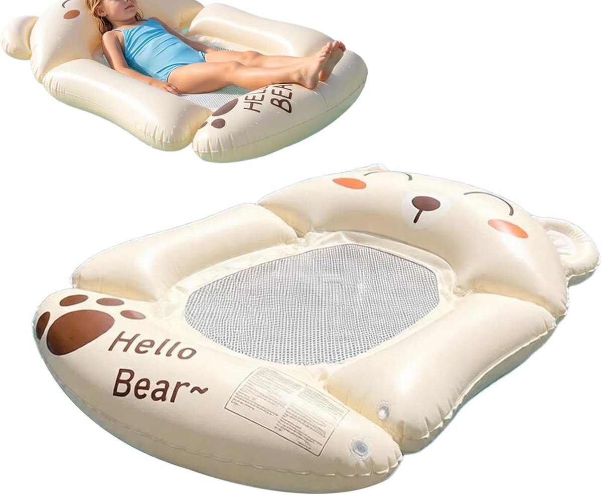 Opblaasbaar Dieren Drijfbed - Opblaasbare Zwemband - Ontspannen in Water - Opvouwbaar en Draagbaar - 120x125cm - Kaki – foto 6