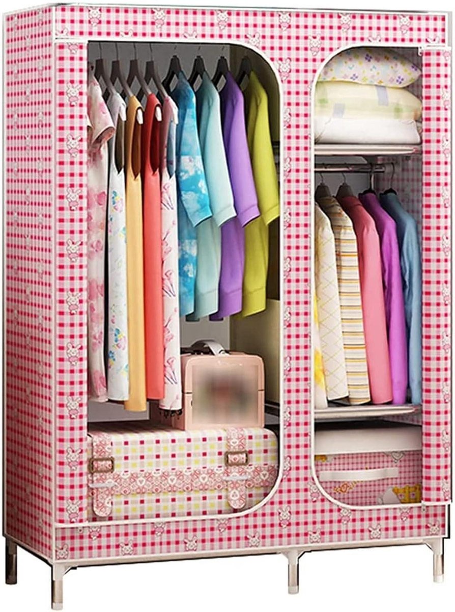 Draagbare kledingkast - Stoffen kast - Kleding opbergen - Sterk stalen frame - 168 cm hoog - C