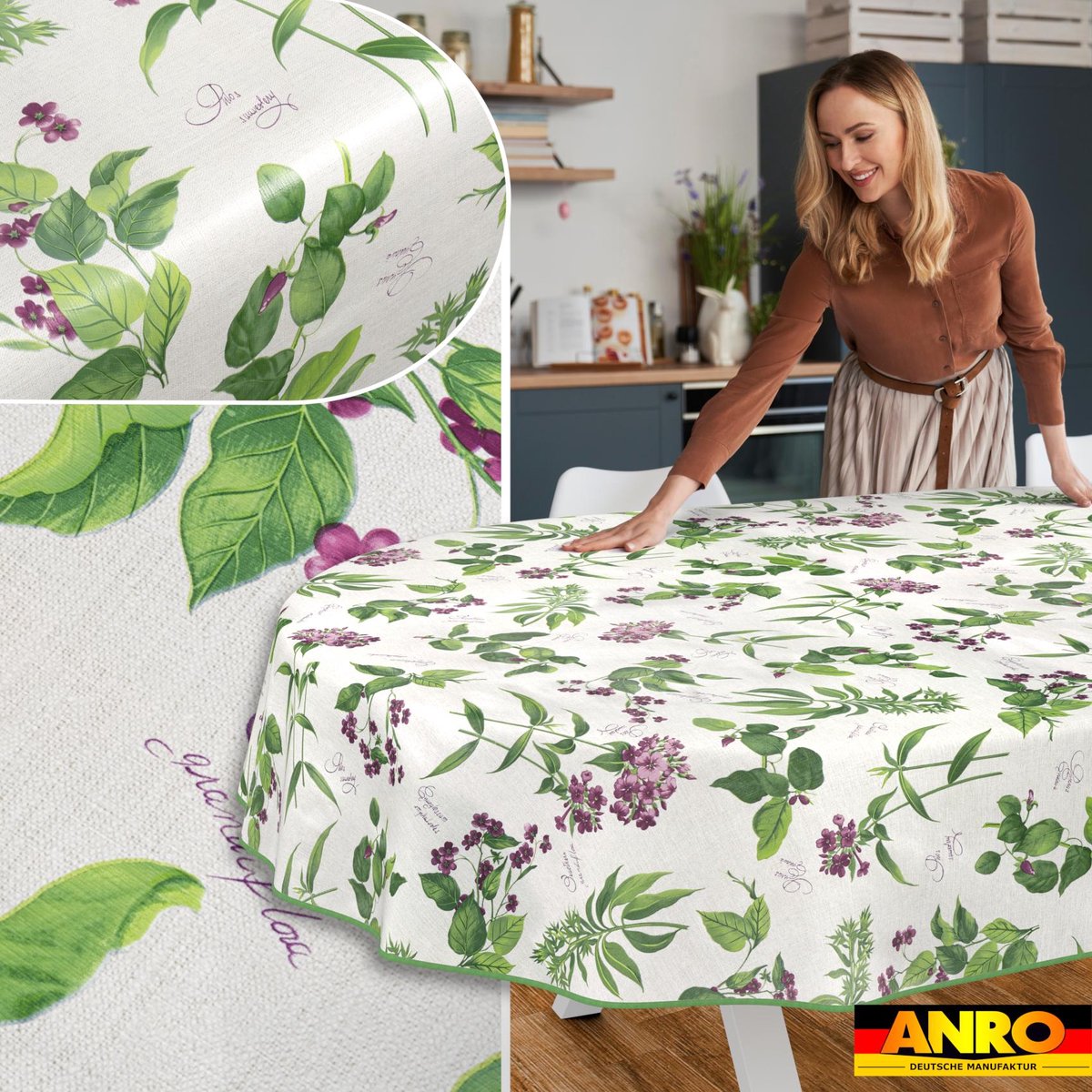 ANRO Tafelkleed Lavendel Groen Ovaal 260x140cm Met sierband Afwasbaar Waterafstotend Binnen & Buiten