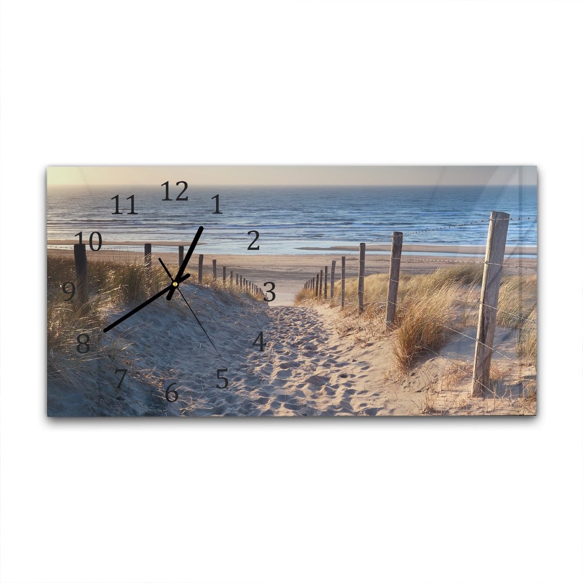 Mydesignglas Grote Glazen Wandklok XXL Wandklok 60x30 cm - Gehard Glas - Pad naar de Noordzee Zwart - Stille Klok voor Woonkamer & Keuken - Modern Design