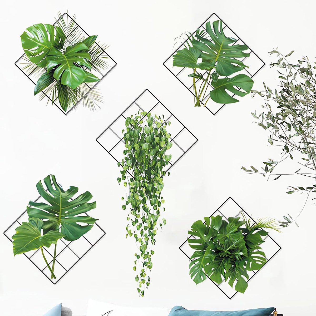Muurstickers, plantenstickers, wandstickers, planten, ranken, plakafbeeldingen voor de muur, geschikt voor slaapkamer, woonkamer, kantoor, keuken (A)