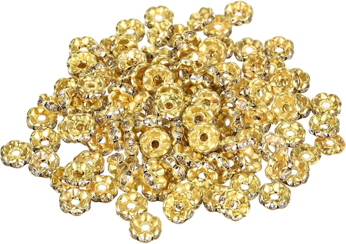 120 stuks afstandhouders, rondelle, 6 mm, verzilverd glas, gegolfd, voor doe-het-zelf sieraden, halskettingen, armbanden, hangers, goudkleurig