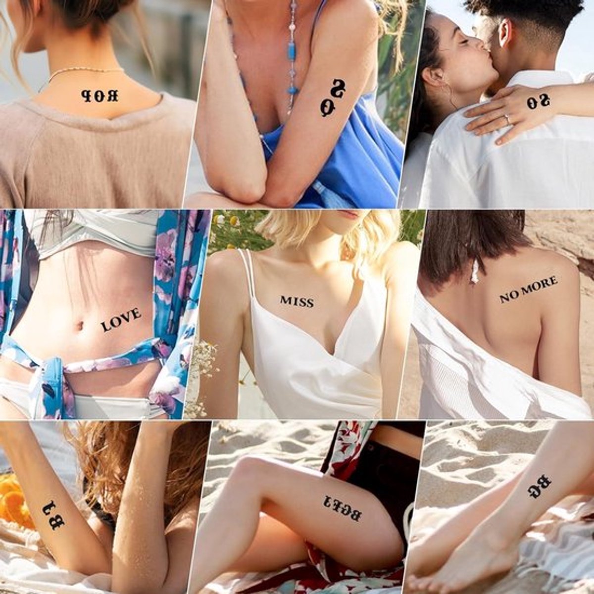 20 vellen zelfklevende lettertatoeages - 5 verschillende letterstijlen - waterdichte zwarte nep-tatoeagestickers voor DIY - voor vrouwen en mannen